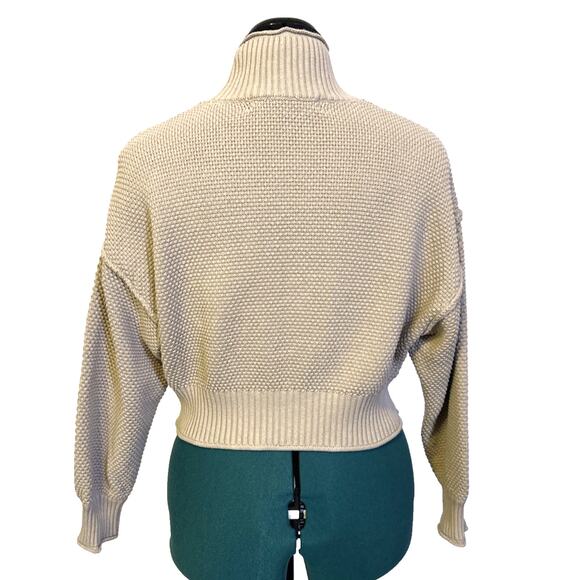 Free People Beach Chunky Cropped Sweater‎ Beige Long Sleeve Mock Neck XS - Picture 4 of 8